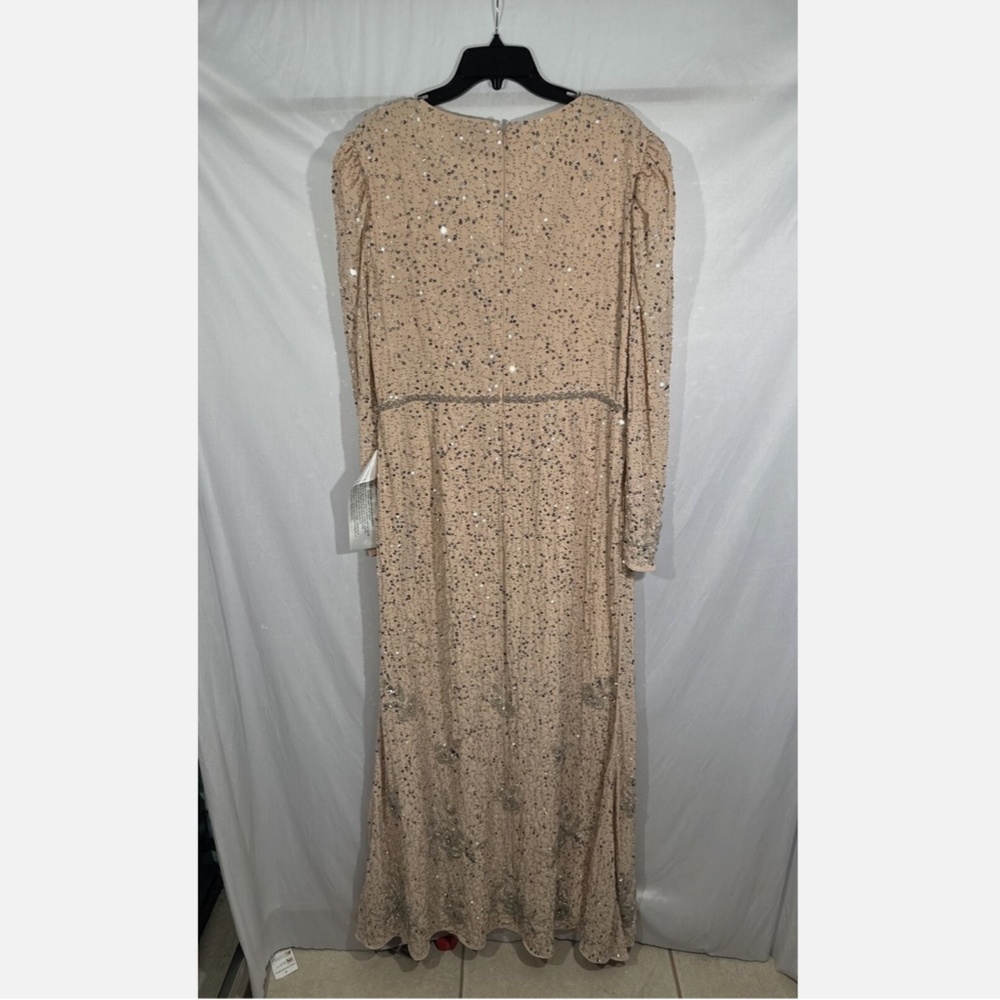 NEW $598 Mac Duggal [ 16 ] Sequin Floral Embellished Long Sleeve‎ Gown Nude - Picture 13 of 16
